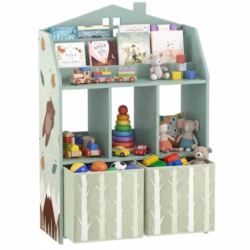 AIYAPLAY Kids Bookshelf and Toy Storage Unit in Green – 1