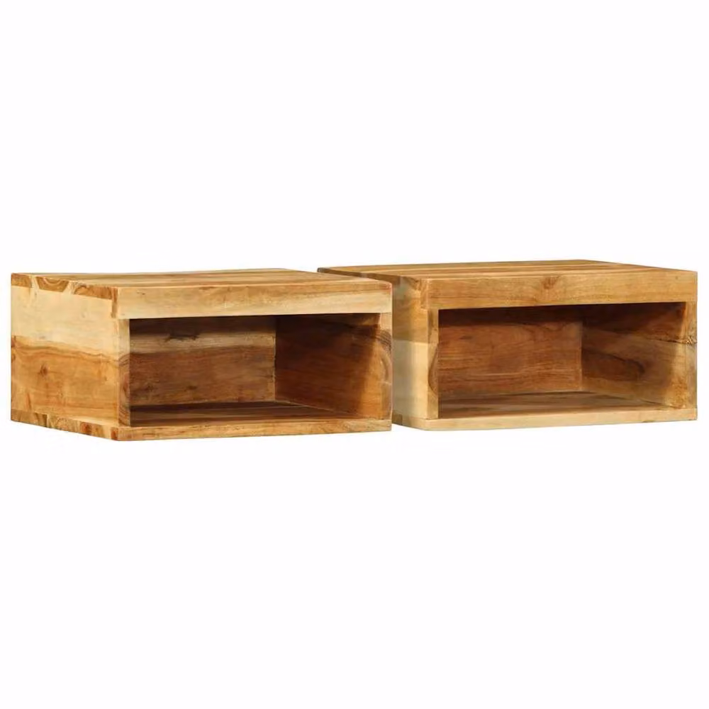 Berkfield Home Set of 2 Wall-mounted TV Cabinets in Brown Solid Acacia Wood – 2