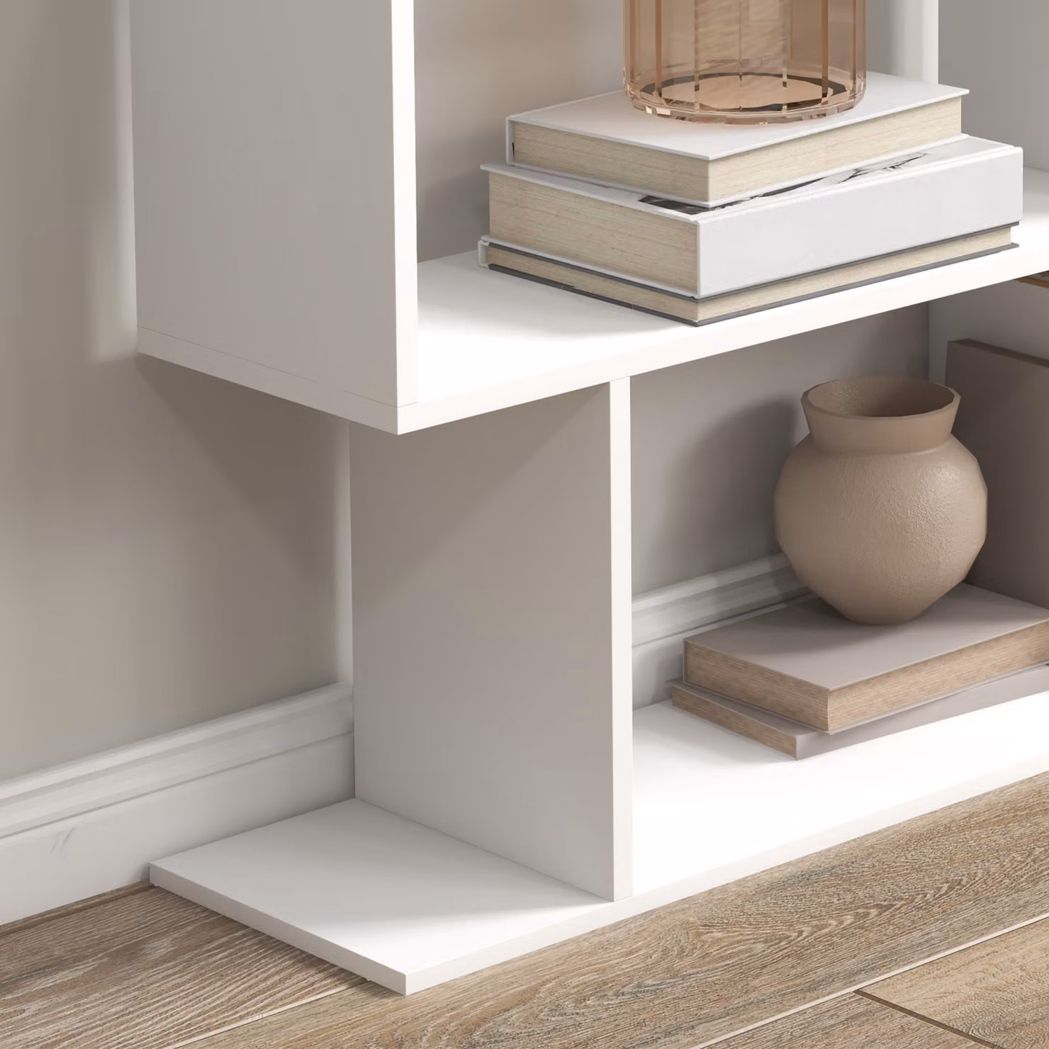 Aosom UK HOMCOM S-Shaped Wooden Storage Display Unit with 6 Shelves, White – 3