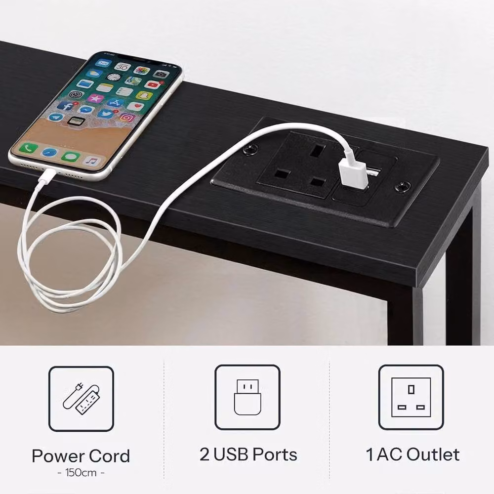 FLAVORA Black Charging Station Console Table W/D/H: 120 x 15 x 79.5 cm – 2