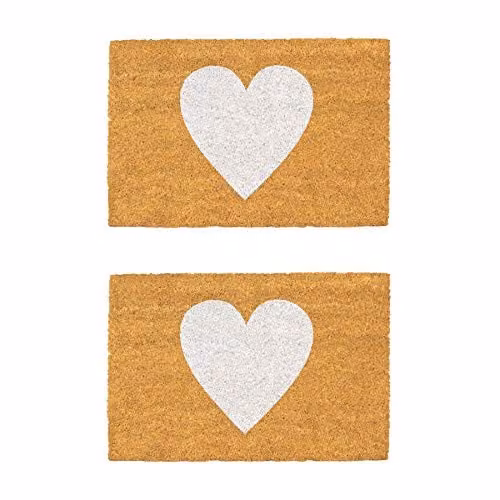 Nicola Spring White Heart Coir Door Mat Set of 2, W: 60 cm, D: 40 cm