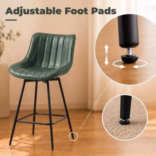 HOMCOM Set of 2 Modern Swivel Bar Stools with Backrest in Dark Green PU Leather – 6