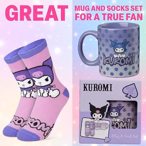 Get Trend Sanrio Kuromi Ceramic Mug and Crew Socks Gift Set, Purple – 2