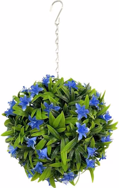 Best Artificial Small Blue Lily Hanging Basket Flower Topiary Ball in Blue