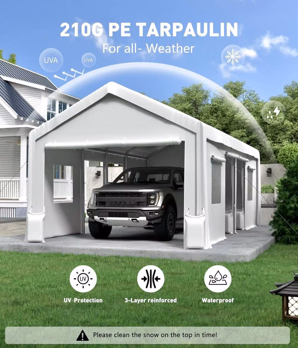 London Boutique White HDPE Canopy Replacement Cover for Garage Top Tent Shelter, W: 610 cm, D: 305 cm – 5