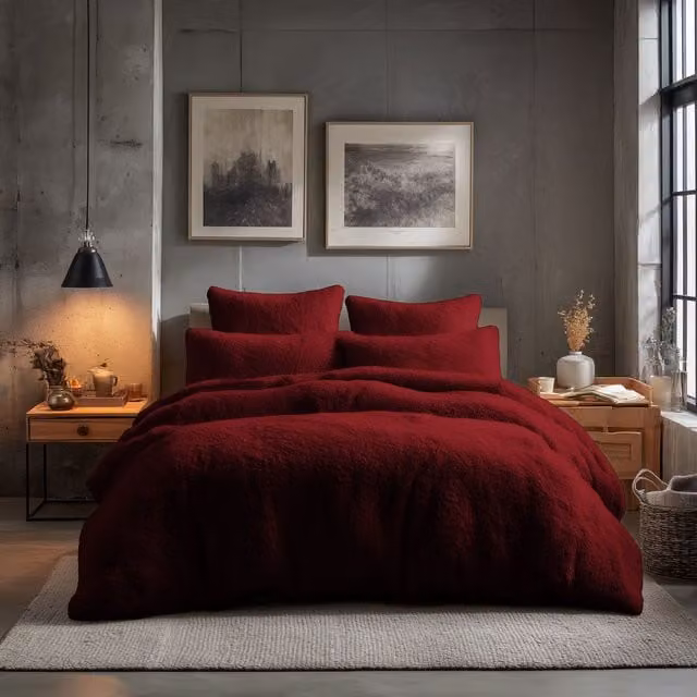 Home Sweet Home UK Teddy Bear Fleece Duvet Cover and Pillowcase Set, Red, W/D/H: 180 x 200 cm
