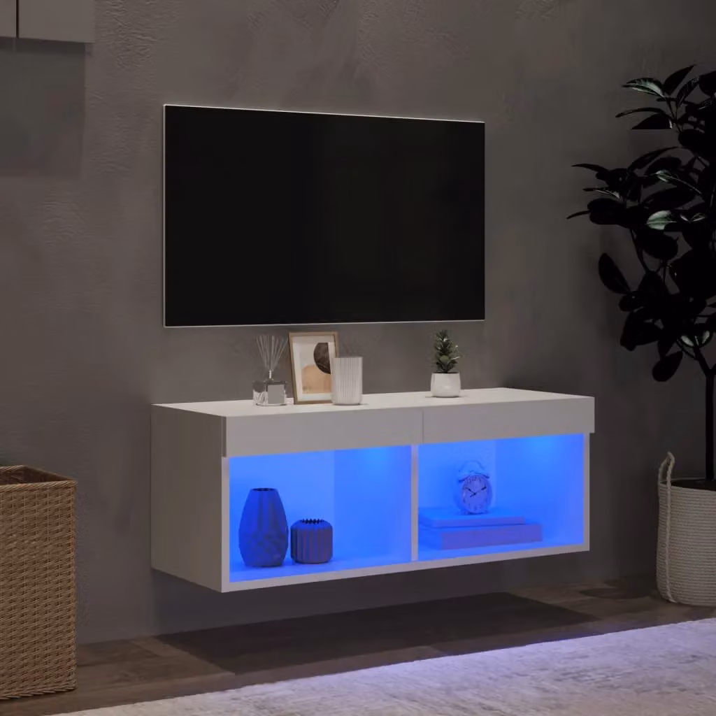 Berkfield Home Modern White TV Cabinet with Integrated LED Lights, W/D/H: 80 x 30 x 30 cm – 3