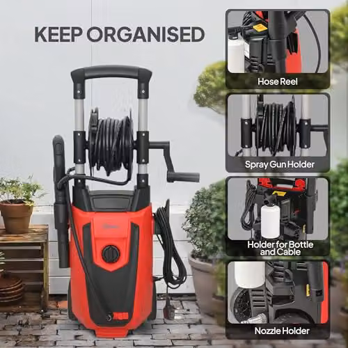 Outsunny 1800 W High Pressure Washer in Red with 150 Bar Pressure and 420 L/h Flow – 6