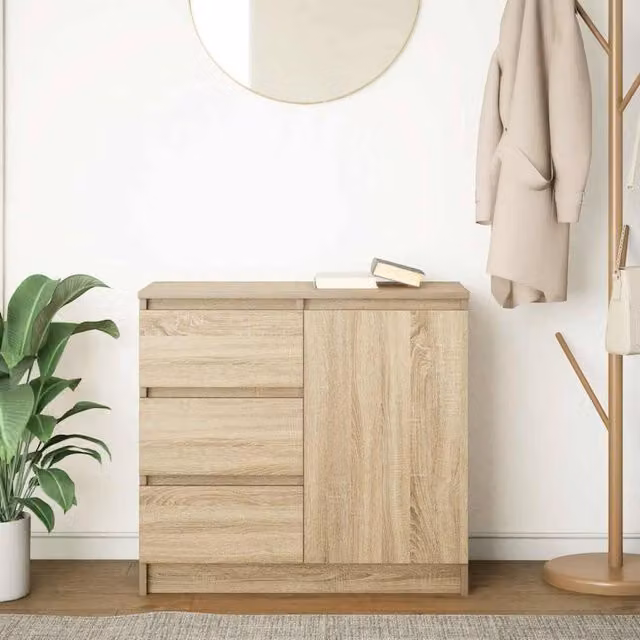 Berkfield Home Sonoma Oak Sideboard with Drawer in Light Tan, W/D/H: 71 x 35 x 65 cm – 1