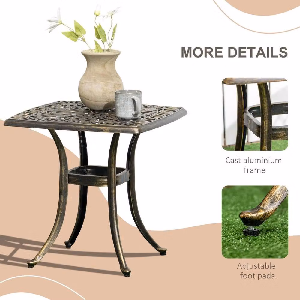 NESTLUNE Aluminium Outdoor Garden Side Table in Bronze, W/D/H: 54 x 54 x 15 cm – 2