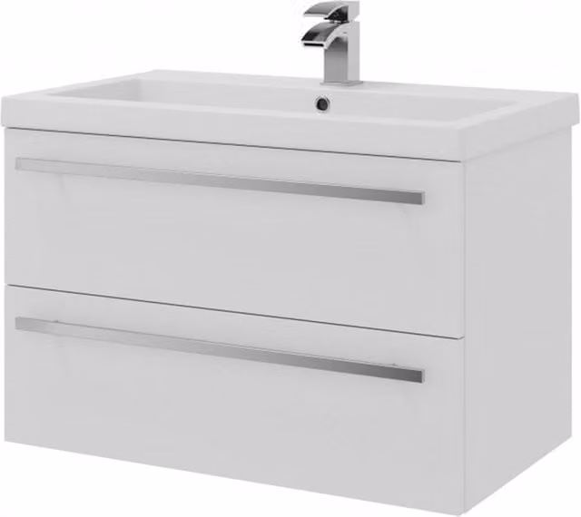 Clifton White Wall Hung Bathroom Unit with 2 Drawers and Ceramic Basin, Width: 80 cm
