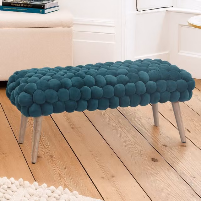 Artemis Home Cushla Bubbly Velvet Large Footstool in Dark Green