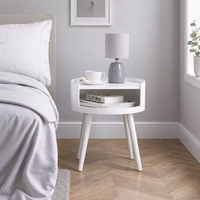 SPOT ON DEALZ White Wooden Bedside Table with Open Shelf, W/D/H: 40 x 40 x 45.5 cm