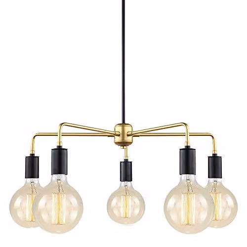 Italux Malene Modern Hanging Pendant Light in Black and Gold with 5 x E27 Sockets
