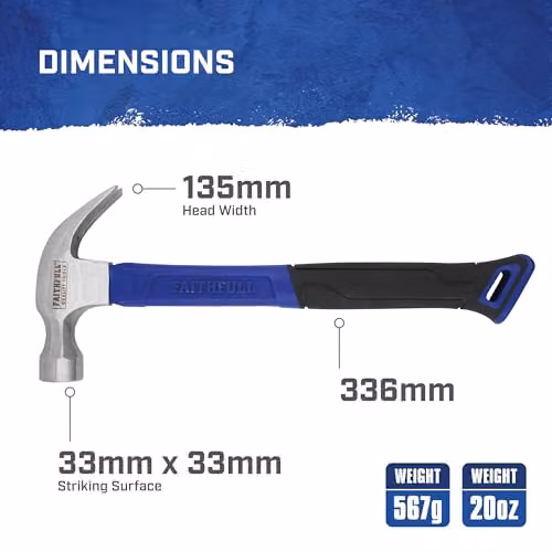 Faithfull Claw Hammer with Fibreglass Shaft, 567g, Blue – 2