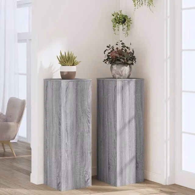Berkfield Home Set of 2 Grey Sonoma Plant Stands, W/D/H: 33 x 33 x 100 cm