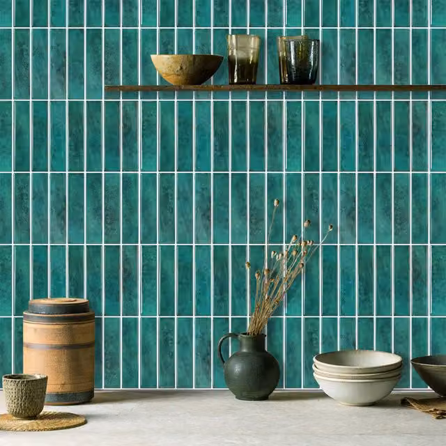 Livingandhome Green Adhesive Peel and Stick Rectangular Backsplash Tiles with 3D Effect