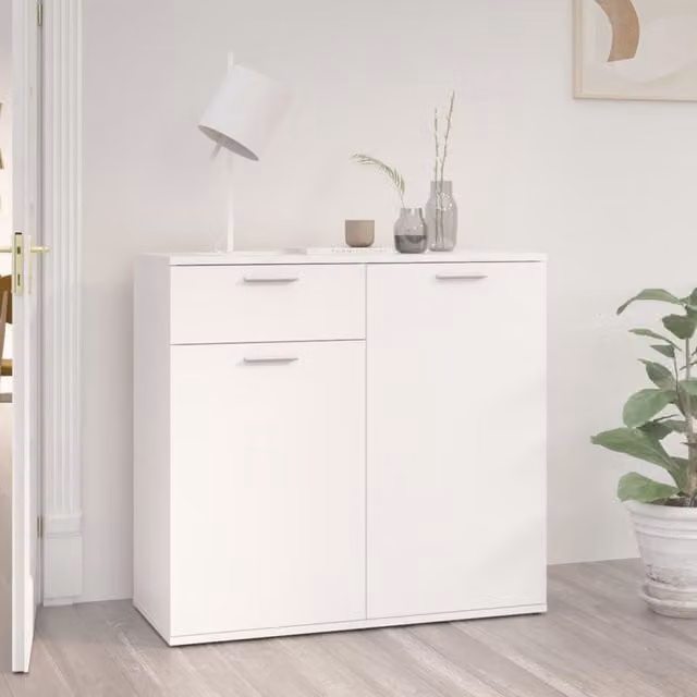 Berkfield Home White Minimalist Sideboard in Matt MDF, W/D/H: 80 x 36 x 75 cm