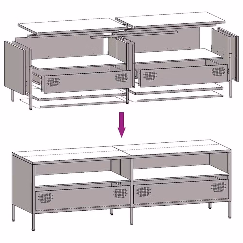 Berkfield Home Pink Industrial TV Cabinet in Matt Cold-rolled Steel, W: 135 cm, D: 39 cm, H: 43.5 cm – 5
