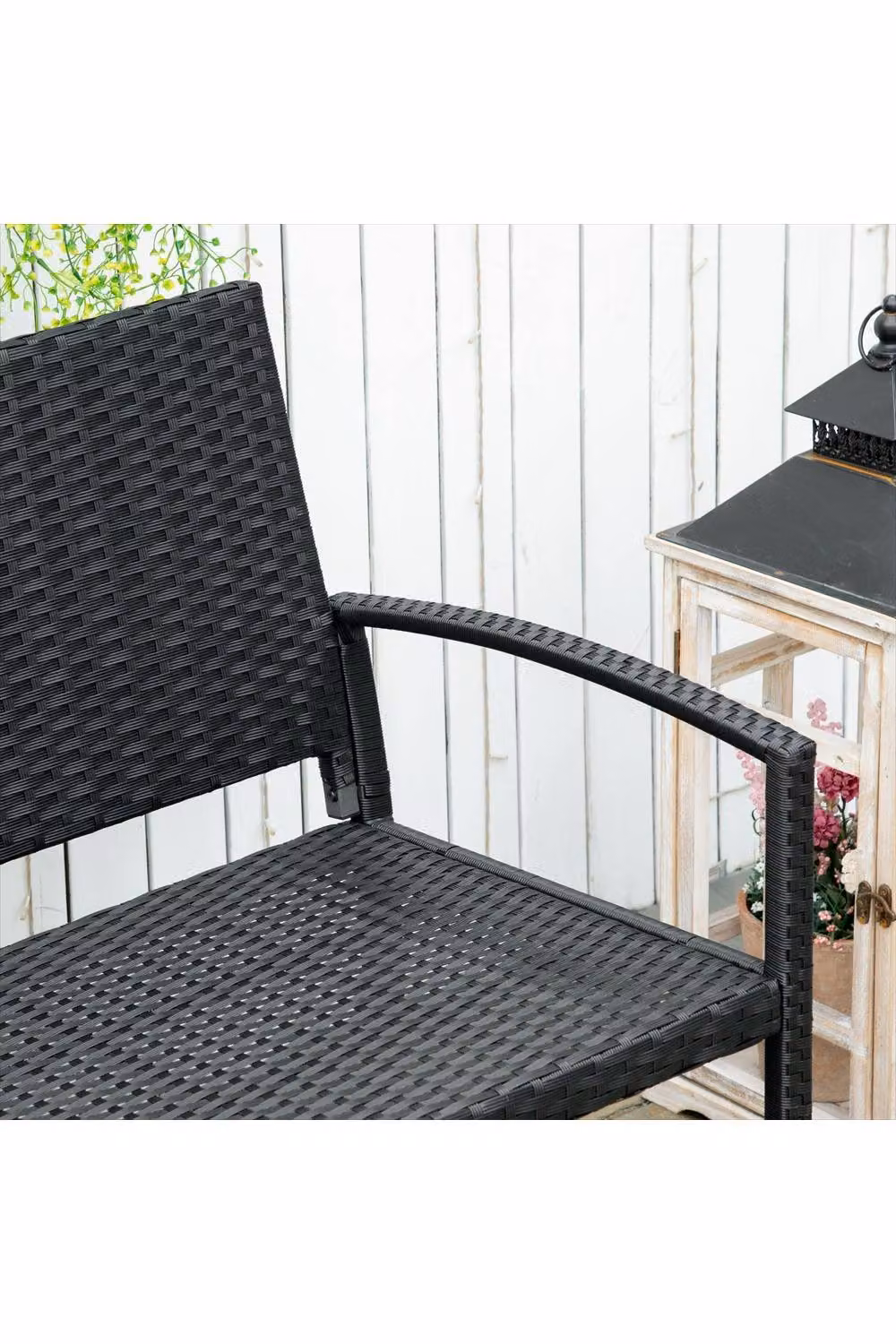 ERGOVEXA 2 Seater Poly Rattan Garden Bench with Armrests and Backrest, Black, W/D/H: 122 x 60 x 85 cm – 3