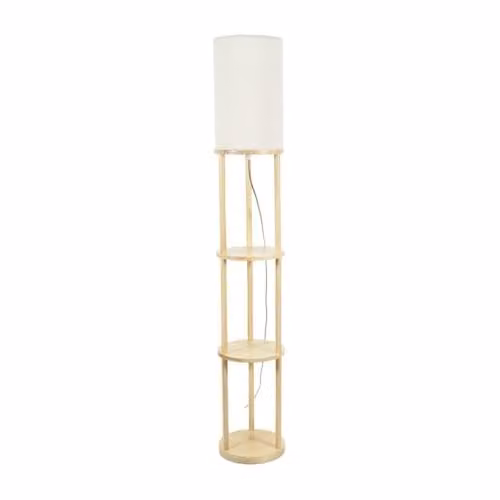 ValueLights Elsa 3 Tier Natural Wood Floor Lamp with Beige Fabric Cylinder Shade and LED Bulb
