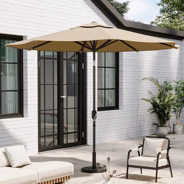 Breeins Traditional Floral Patio Umbrella with Concrete Base in Beige and Yellow