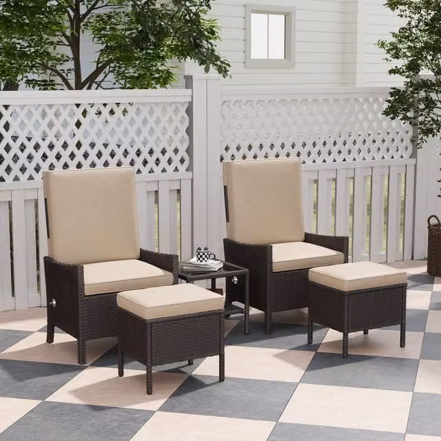 Outsunny 5 Piece Modern Rattan Garden Furniture Set in Khaki