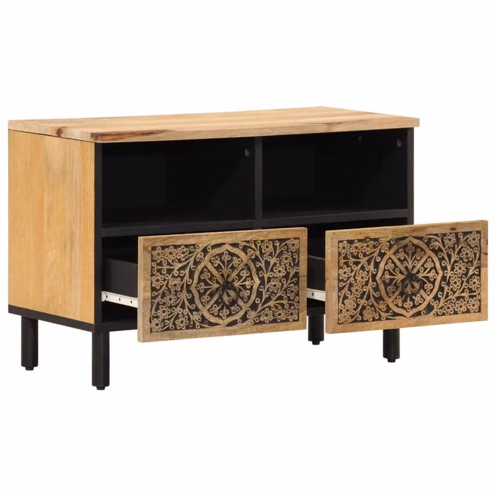 Berkfield Home Retro Mango Wood TV Cabinet in Brown, W/D/H: 70 x 33 x 46 cm – 4