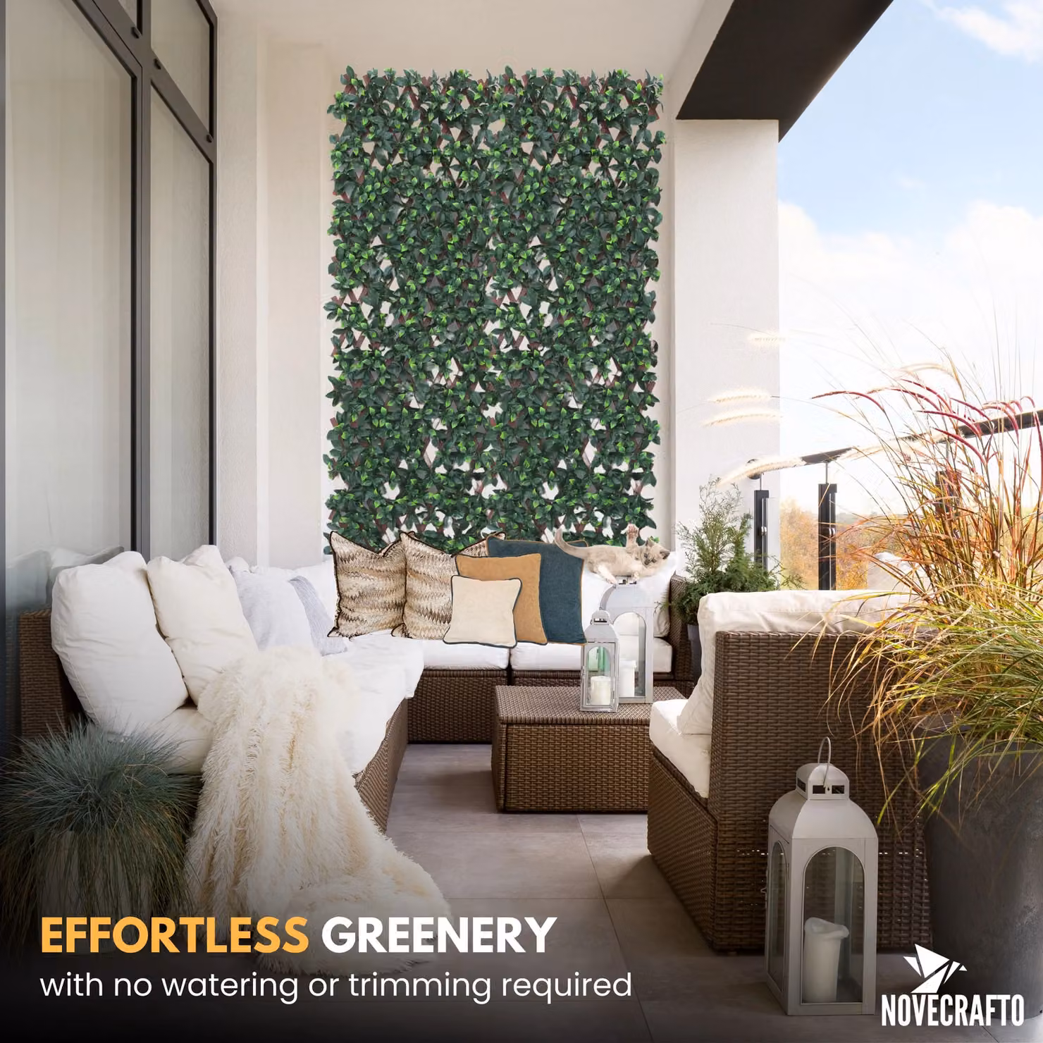 Novecrafto Expanding Trellis Garden Privacy Screen with Artificial Green Leaves – 9