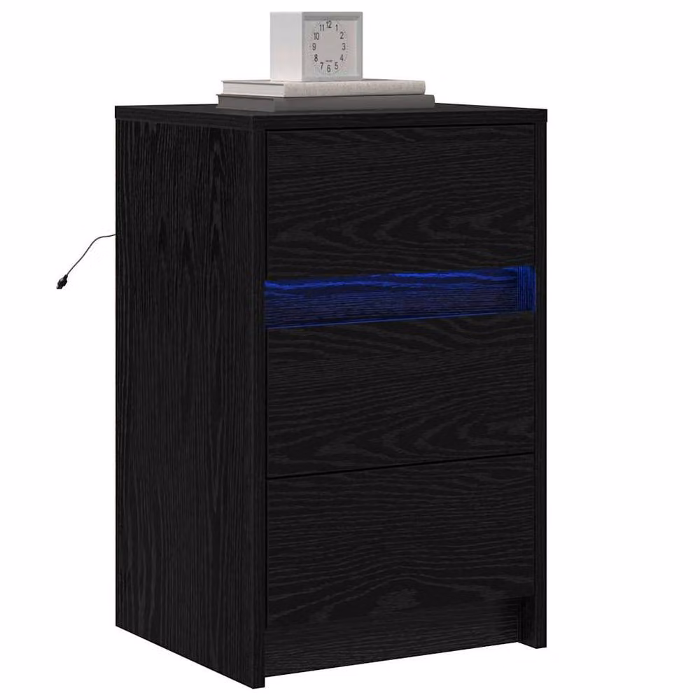 Berkfield Home Modern Black Oak Bedside Cabinet with Integrated LED Lighting and MDF Construction – 3