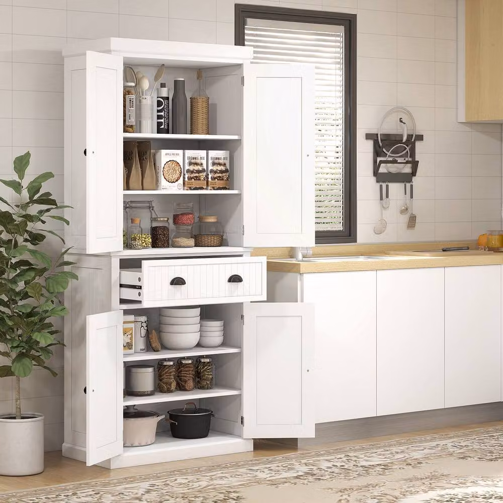 ERGOVEXA White Kitchen Storage Cabinet with Internal Drawers and Adjustable Shelves, H: 183.0 cm, W: 76.2 cm, D: 40.2 cm – 3