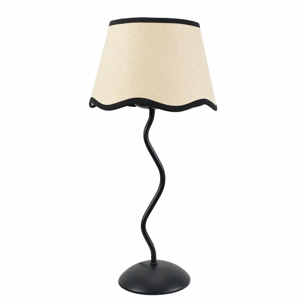 ValueLights Black Metal Wavy Stem Table Lamp with White Fabric Scallop Shade – 2