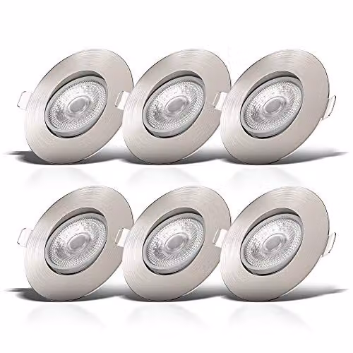 B.K.Licht Set of 6 Dimmable and Adjustable LED Recessed Downlights in Silver Metal, Warm White – 1