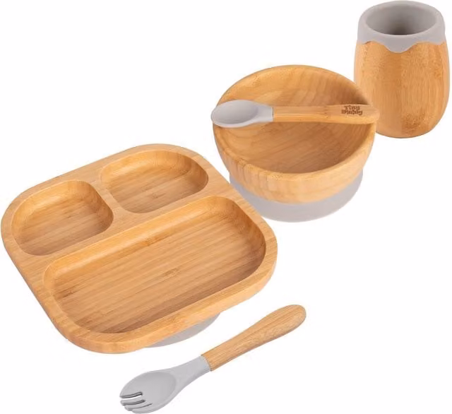 Tiny Dining 5pc Bamboo and Silicone Segmented Baby Weaning Set in Grey