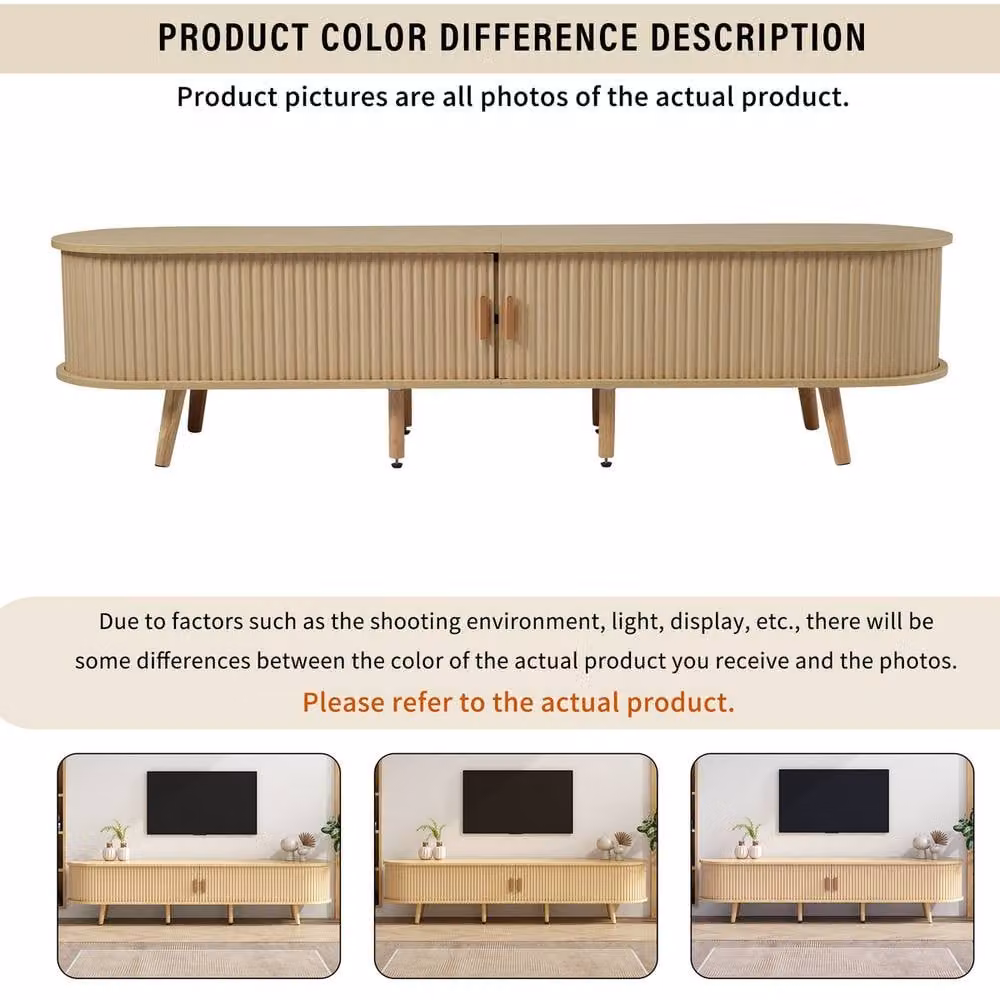 Rolipo Scandinavian Oval TV Stand in Light Oak with Media Storage, Width: 175 cm – 2