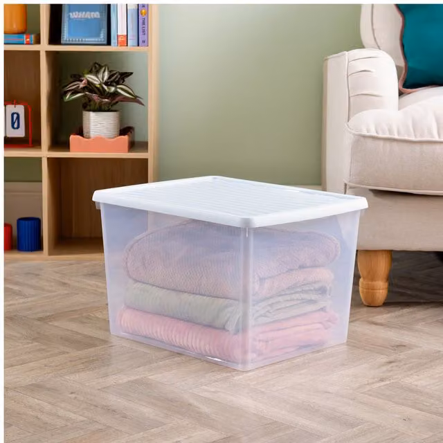 Wham Stackable Rectangular Storage Box with Lid, Blue Transparent, 50 l