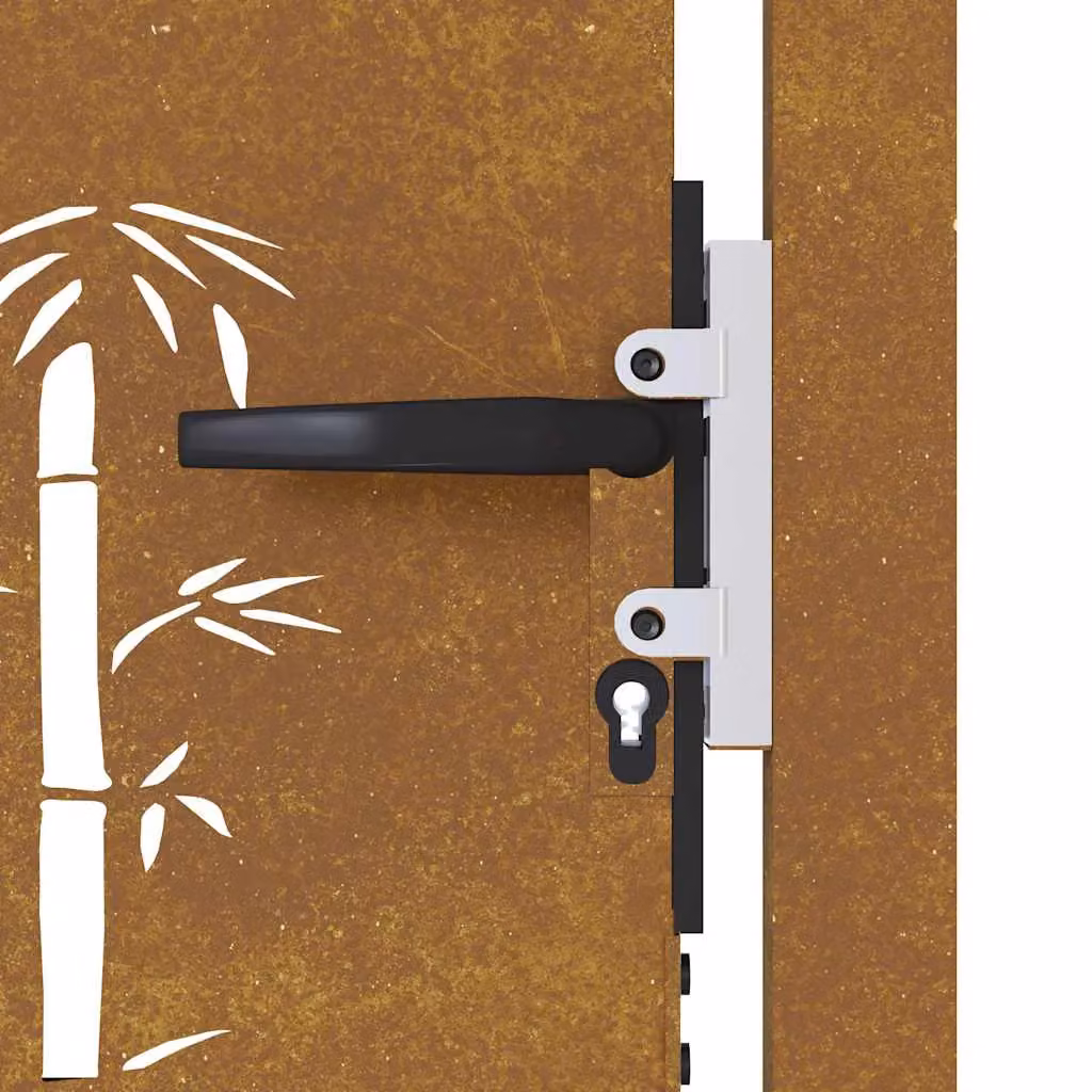 Berkfield Home Garden Gate in Brown Corten Steel with Bamboo Design, W/H: 105 x 105 cm – 3