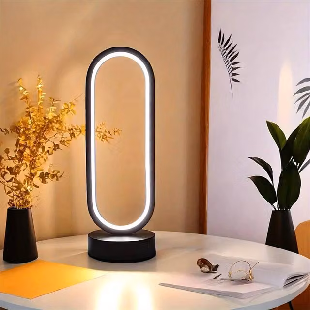 EONLION Black Dimmable LED Ring Tabletop Lamp with Three-Colour Dimming