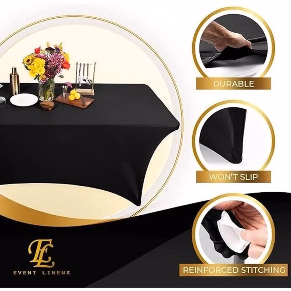 Ventryn Black Rectangular Stretch Tablecloth for 6ft Folding Tables, W: 180 cm, D: 70 cm – 5