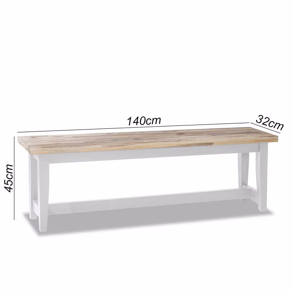 Statement Furniture Florence Solid Acacia Hardwood Backless Dining Bench, White, W: 140 cm, D: 45 cm, H: 45 cm – 2