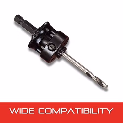 Starrett A10E Hole Saw Arbor with 6.35mm HSS Pilot Drill Bit, Black and Silver Steel, Fits 32mm-210mm Holesaws – 3