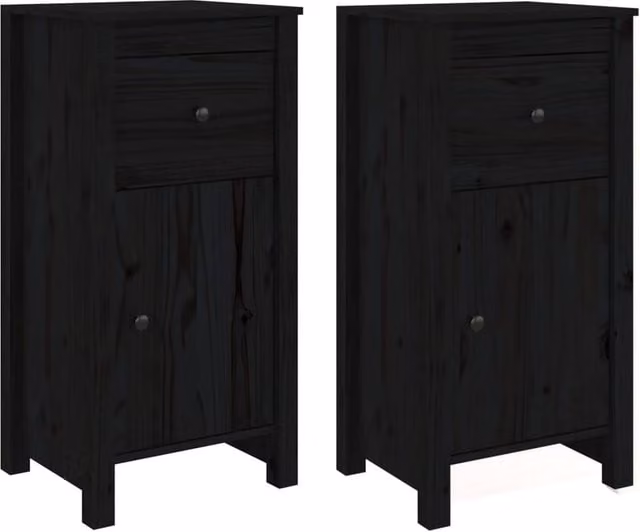 Berkfield Home Set of 2 Black Rustic Solid Wood Pine Sideboards, W/D/H: 40 x 35 x 80 cm – 1