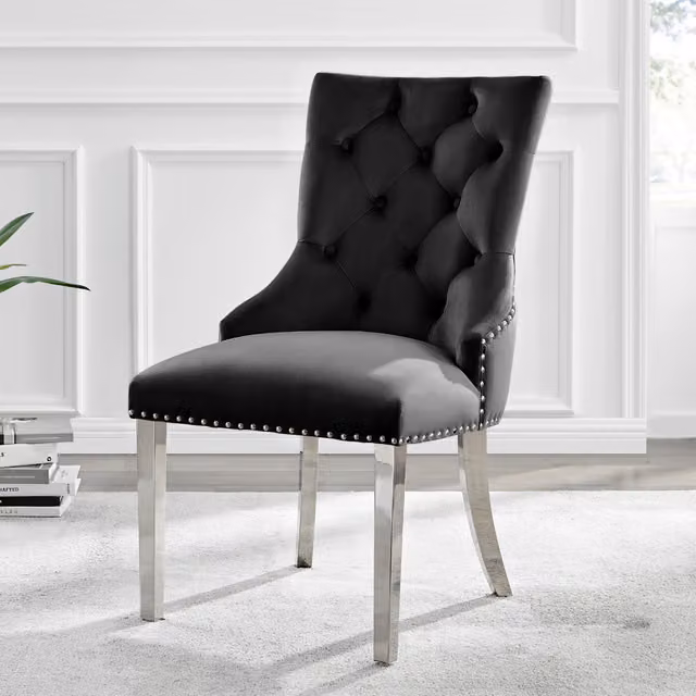 FurnitureboxUK Belgravia Velvet Knockerback Dining Chairs, Set of 2, Black