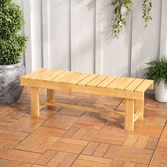 STILVORA Wooden Garden Bench in Natural Brown and Beige, Width: 110 cm – 1