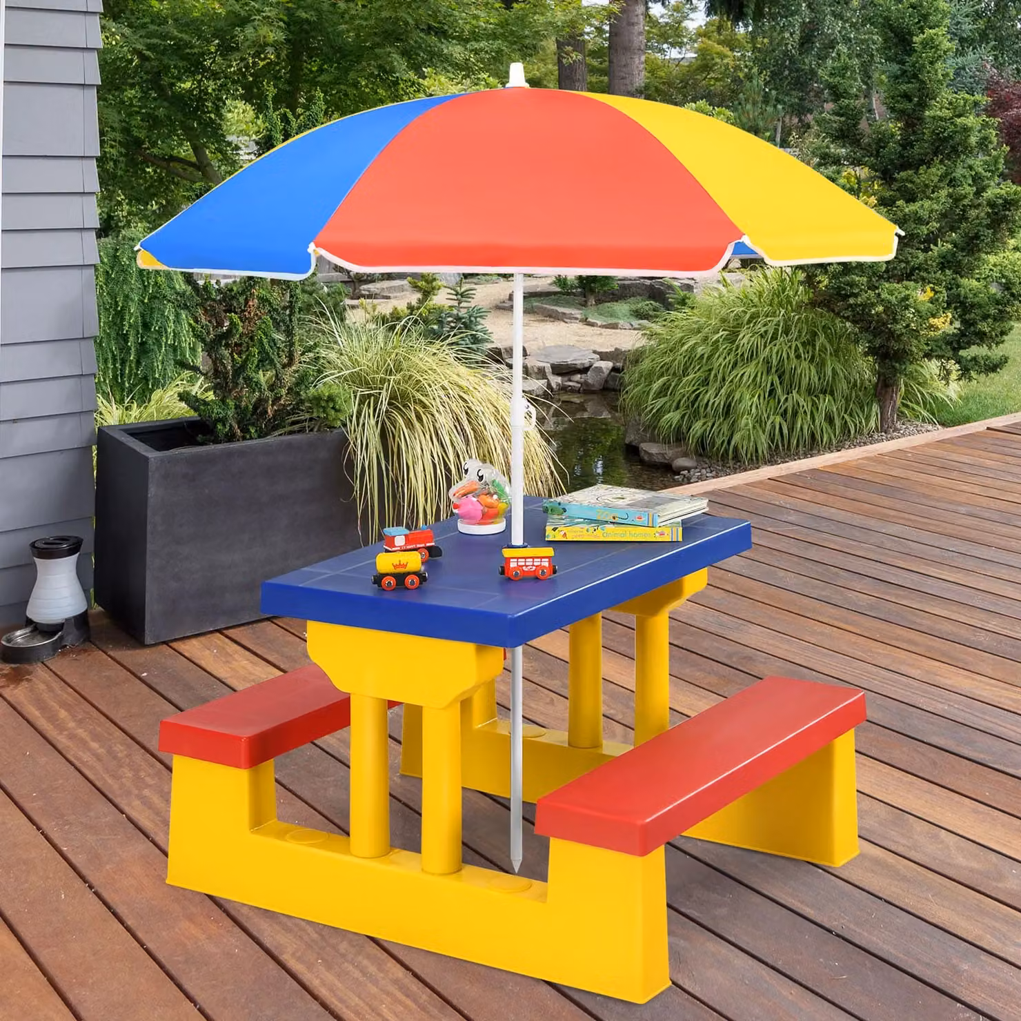 Costway Kids Picnic Table and Benches Set in Multicolour Plastic for Indoor and Outdoor Use – 3