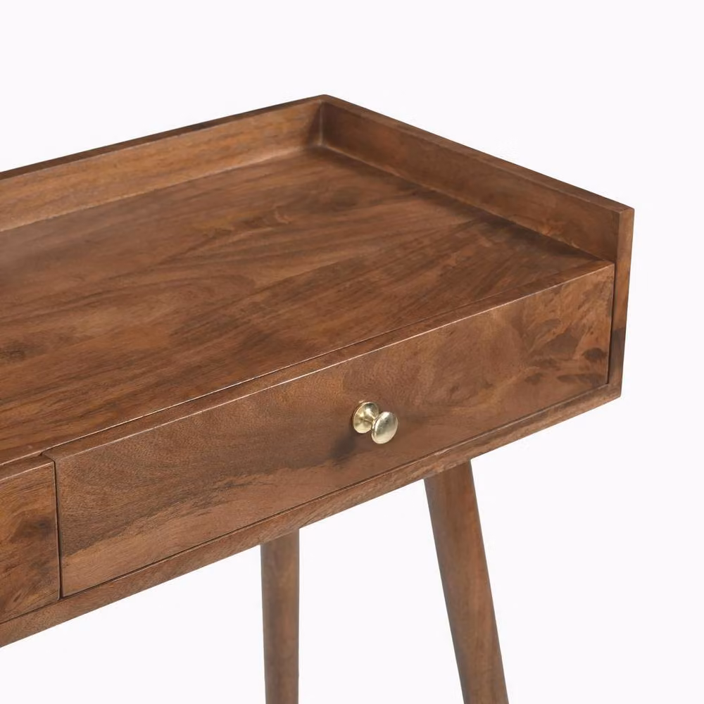 FurnitureboxUK Vinson Rectangle Walnut and Mango Wood 2 Drawer Console Table in Brown – 3