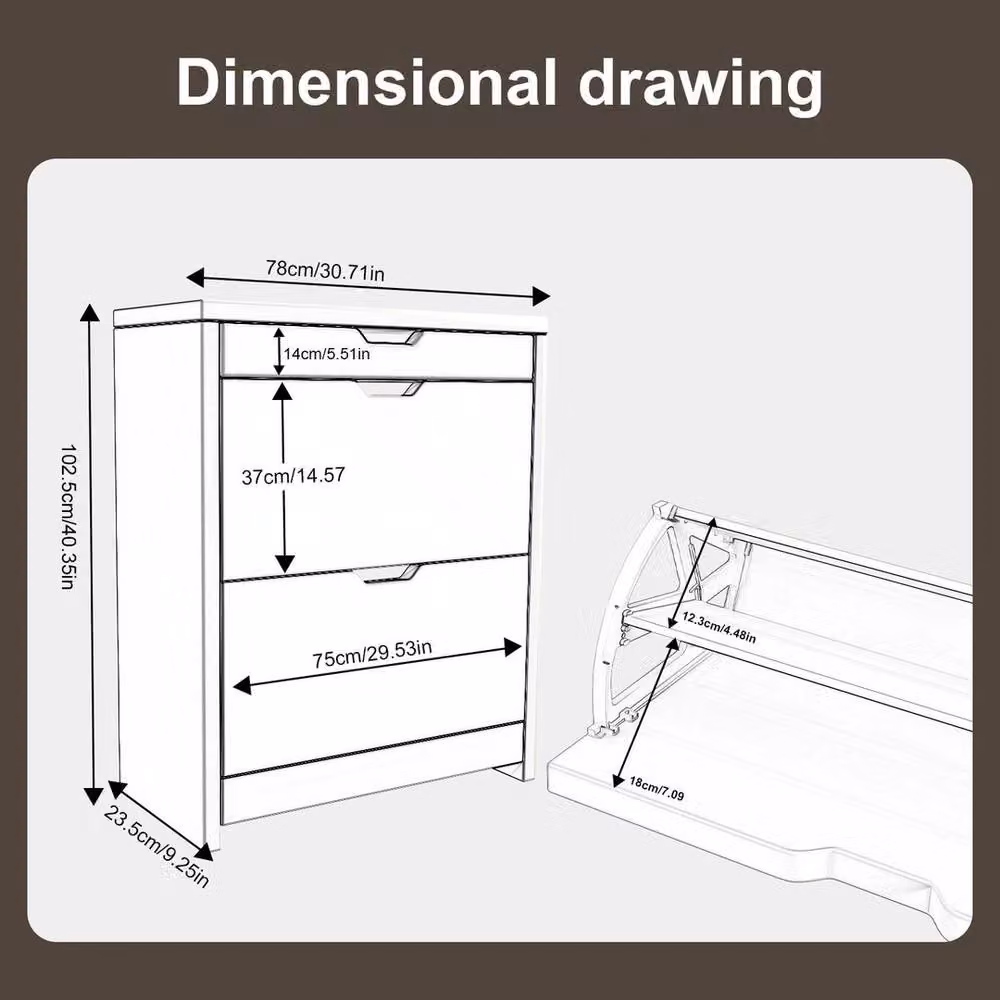 KORVIXA White Wooden Shoe Cabinet with 2 Tilting Compartments and Internal Shelves, W/D/H: 100 x 23.5 x 102.5 cm – 2