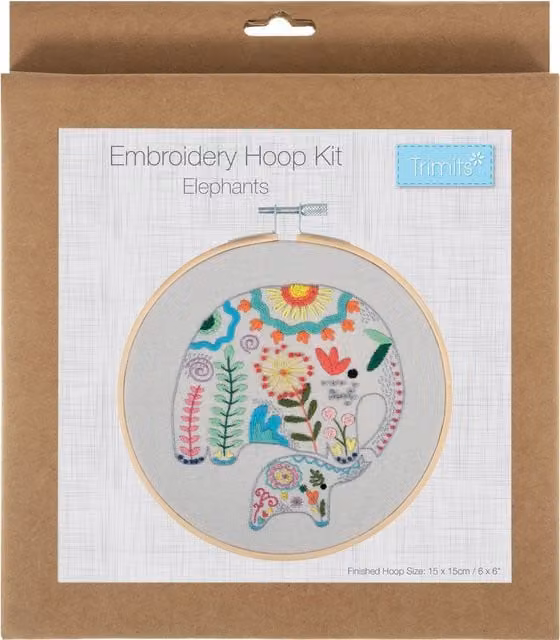 Trimits Elephant Embroidery Hoop Kit in Natural and Multicolour