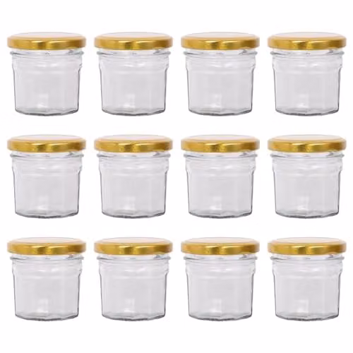 Argon Tableware Glass Jam Jars with Gold Screw Top Lids, 90ml, Pack of 12