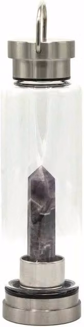 KDMD Silver Crystal Infused Amethyst Glass Water Bottle
